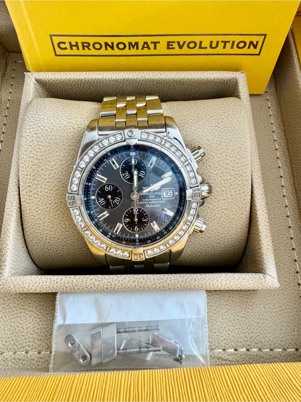 Breitling Chronomat Evo. Silver & Dark Blue Custom Timepiece - Picture 8 of 13